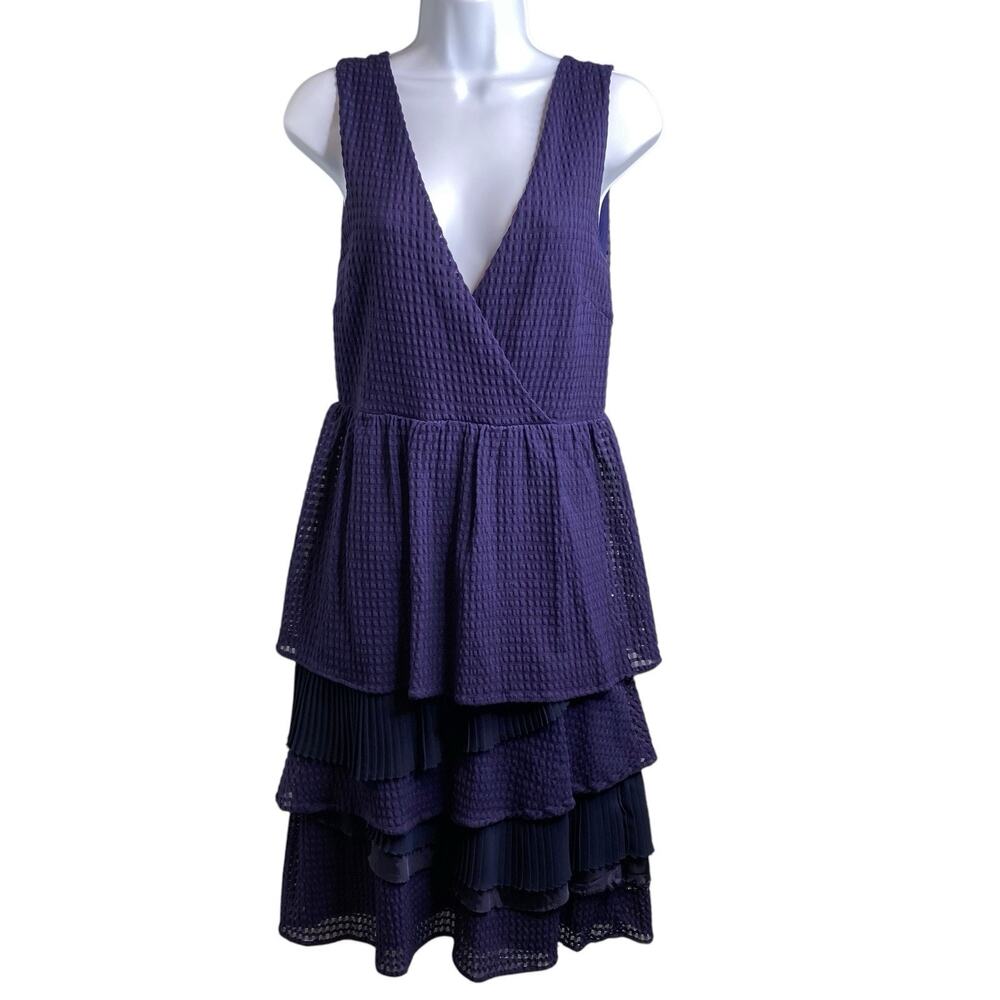 Anthropologie Rio Rao Navy Blue Tiered Dress Size S Coquette Fairy‎ Swiss Dot